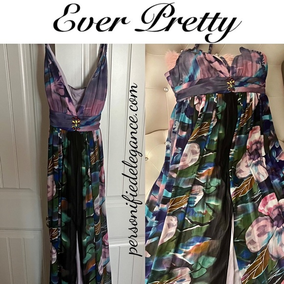 Ever Pretty Multicolor Floral Jeweled Bodice Flowy Maxi Dress Size 2XL - Picture 8 of 8